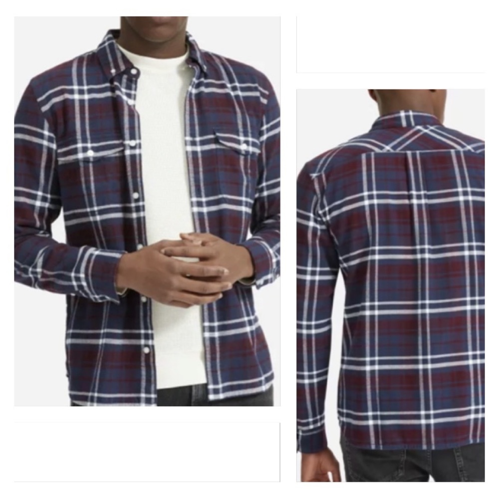 EVERLANE Men’s The Brushed Flannel Shirt Medium Plaid Button Down Shirt Sz XXL